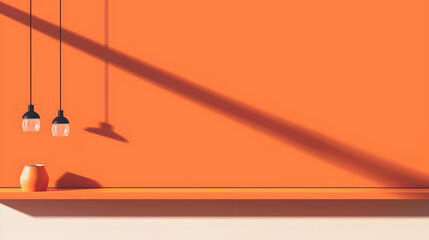 Minimalist Orange Wall with Pendant Lights and Ceramic Vase