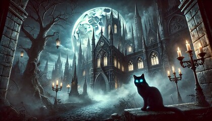 ダークファンタジーな城と黒猫