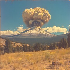Obraz premium Volcanic Eruption for Mountain Landscape, Retro.
