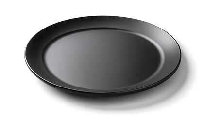 Isolated black round plate on white background for food presentation