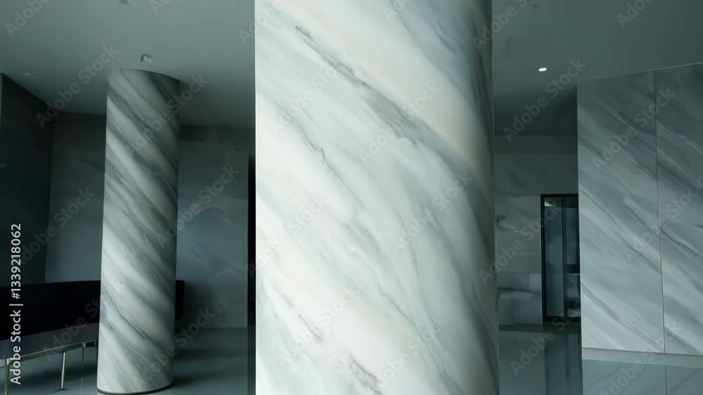 Poster animation of a three-dimensional marble column in a sleek contemporary design setting