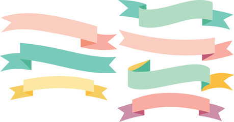 set of elegant watercolor ribbons and decorative banner elements in soft spring colors for digital scrapbooking journaling and graphic design projects
