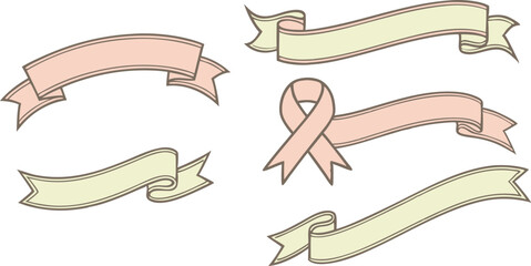 hand-painted watercolor ribbon banners in muted pastel colors perfect for wedding invitations greeting cards and digital craft projects with transparent background
