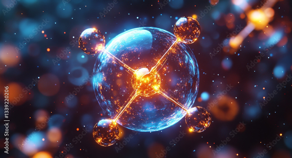 Leinwandbilder This visualization highlights a qubit represented as a glowing particle, showcasing quantum superposition and entanglement effects. It illustrates key concepts in modern quantum computing.