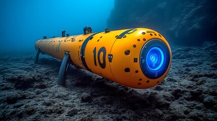 Underwater autonomous vehicle on seabed.
