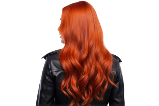 Vibrant Long Red Hair on Woman in Black Leather Jacket