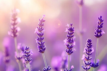 Naklejka premium Soft Focus Lavender Flowering Field with Blurred Natural Summer Background