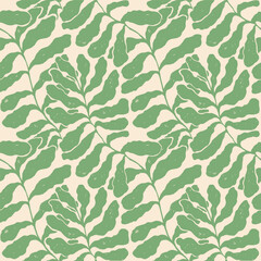 Abstract seamless pattern with leaves palm in Matisse style. Vector hand drawn print with scandinavian cut out elements. Vector endless illustration for paper, cover, fabric, interior decor.