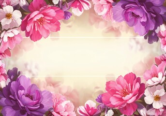 Fototapeta premium 柔らかな光彩ピンク紫の花枠 優雅な背景