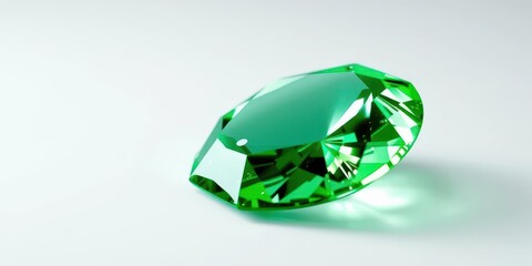 Fototapeta premium Luminous green gemstone, subtly shimmering against a pristine white backdrop, jewel, close-up