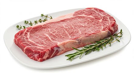上質な霜降り牛肉 ステーキ 肉 厚み 鮮やか 赤身 ハーブ飾り付け 食欲そそる