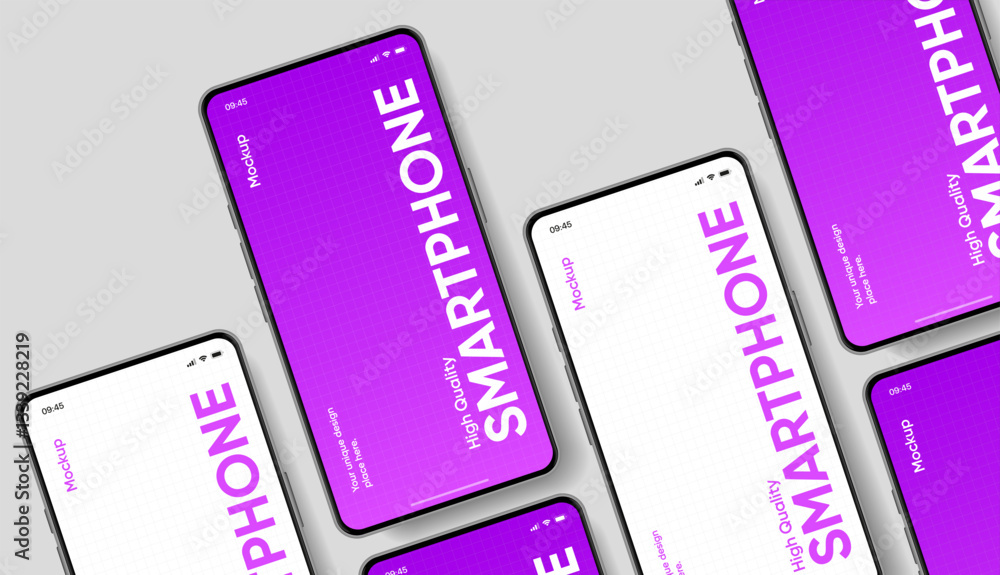 Poster Realistic smartphone mockup. Mobile phone vector with isolated on white background. Device front view. 3D mobile phone with shadow. Realistic, high quality smart phone mockup for ui ux presentation.