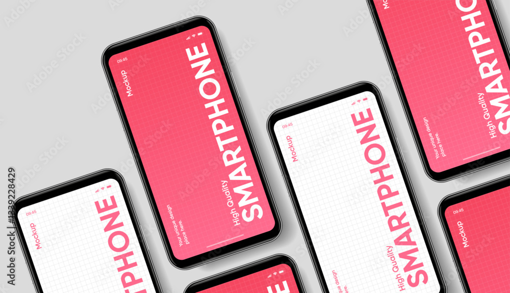 Poster Realistic smartphone mockup. Mobile phone vector with isolated on white background. Device front view. 3D mobile phone with shadow. Realistic, high quality smart phone mockup for ui ux presentation.