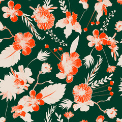 Tropical pattern, floral, leaves. Digital print in Repeat (rapport), Resolution 300 DPI, ideal for fashion, decoration and stationery.