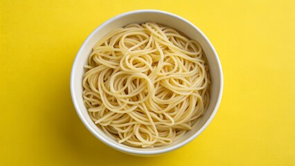 pasta, spaghetti, fork, twirled noodles, basil leaf, Italian cuisine, food photography, white background, close-up, appetizing, golden color, stainless steel utensil, minimalist composition
