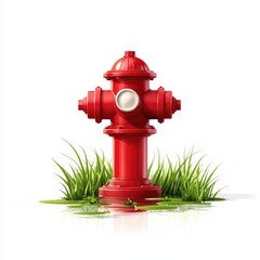 Bright Red Fire Hydrant Surrounded by Lush Green Grass and Plants