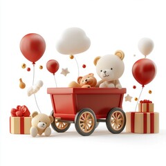 Fototapeta premium Cute Toys with Balloons and Gifts for Child's Celebration Scene