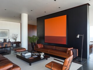 A modern and luxurious living room featuring warm neutral tones