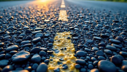 Obraz premium Rough asphalt surface, showing worn patches and aggregate variations , road texture, background image, surface texture