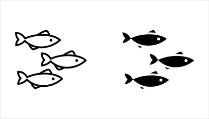 Fish vector icon set. Vector outline fish icons. Fish illustration. Fishing symbols. Seafood icons. Linear fish icons. with a white background.