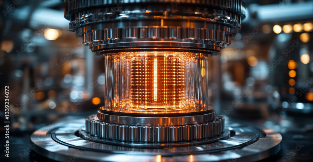 Poster A sophisticated quantum computer core showcases qubits in superposition and entanglement.