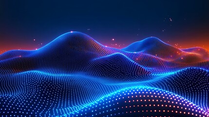 Abstract glowing blue and orange digital landscape.