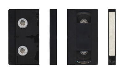 VHS videocassette in different sides without cover sleeve on transparent background