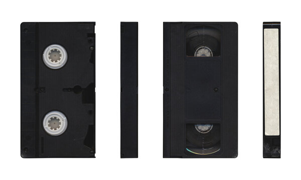 VHS videocassette in different sides without cover sleeve on transparent background