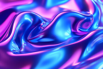 Obraz premium Wavy Blue and Purple Metallic Liquid Background with Neon Holographic Texture
