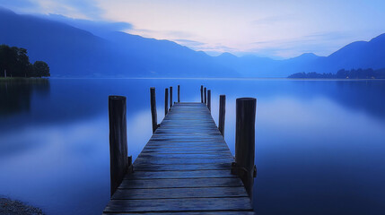 Fototapeta premium The image is of a calm body of water with a blue color