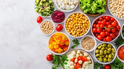 Colorful assortment of fresh vegetables and fruits, vibrant ingredients arranged in bowls, ideal for healthy recipes.