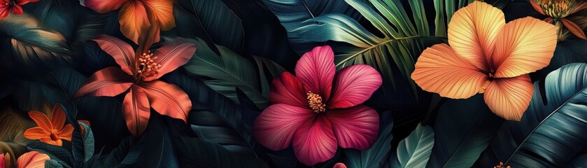 Obraz premium 70sinspired bold floral patterns with curved lines and vibrant hues