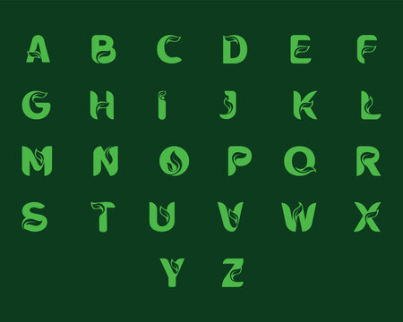 Letter a-z leaf logo, nature eco green letters a-z logo design