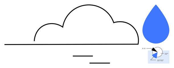 Abstract cloud with blue raindrop and small diagram. Ideal for weather, climate, nature, water cycle, sustainability, forecasting, digital technology. Minimalist flat simple metaphor