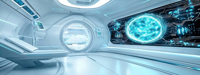 Obraz premium Futuristic Sci-Fi Interior with High-Tech Interface and Sleek Design