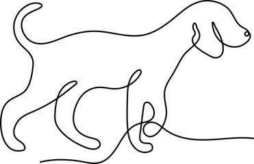 Playful dog in continuous line drawing style. Minimalist black linear sketch isolated on white background. Vector illustration of a playing puppy