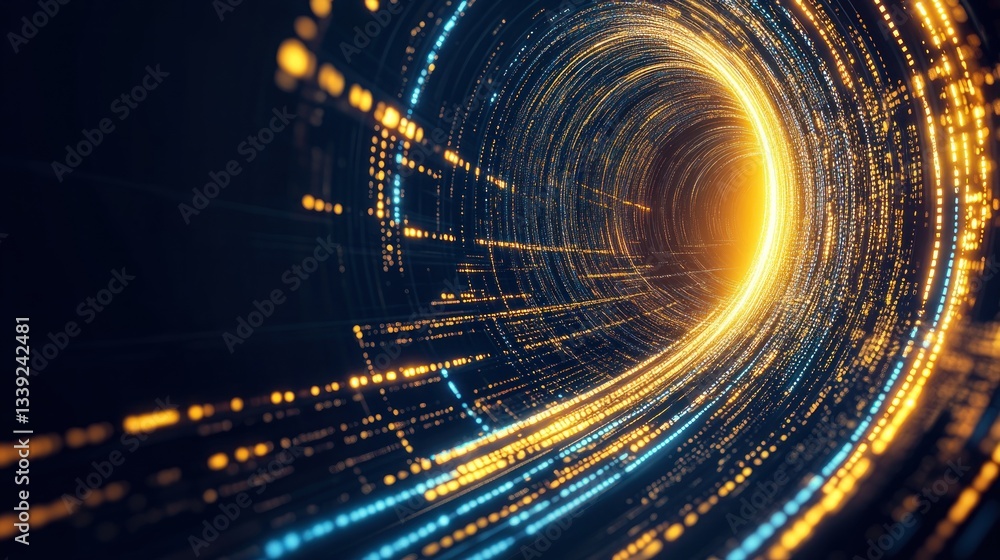 Poster digital vortex: abstract tunnel of light and data