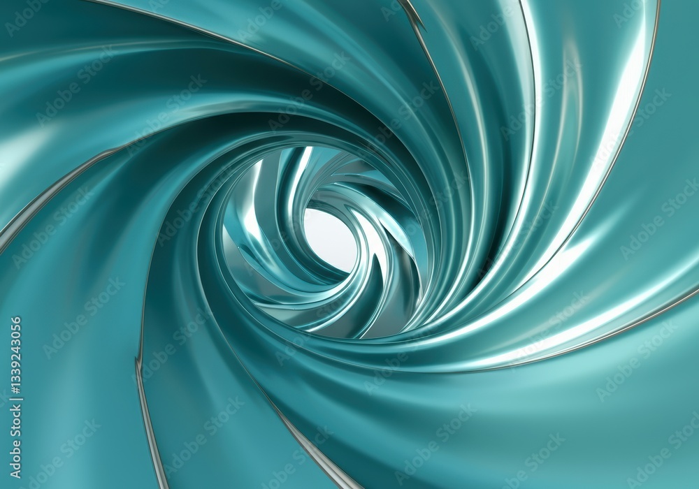 Poster abstract spiral design in vibrant teal color, creating a sense of depth
