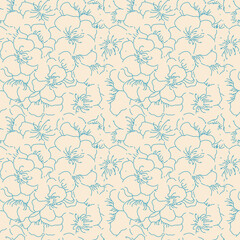 Line flowers red vector seamless pattern. Design for decoration, wall decor, wallpaper, cover