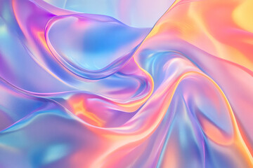 Fototapeta premium Iridescent Fluid Abstract Image with Vibrant Holographic Colors on Pastel Pink Gradient