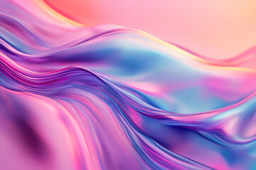 Iridescent Fluid Abstract Image with Vibrant Holographic Colors on Pastel Pink Gradient