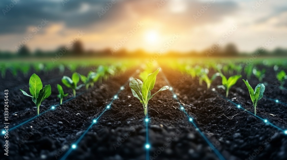 Aufkleber farmers work in vast agricultural fields during sunset, focusing on selecting healthy crops. the fie