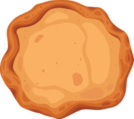 Pizza dough base ingredient isolated on white. Vector cartoon illustration of tomato, pepper, mushroom pieces, slices of ham and salami, ketchup sauce, olive oil, rosemary, italian fast food