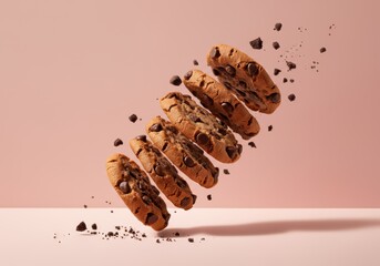 Fototapeta premium Floating chocolate chip cookies creating a delicious visual treat