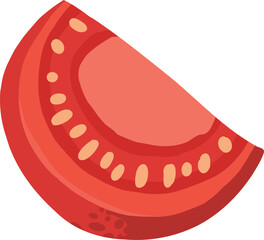 Pizza tomato piece ingredient isolated on white. Vector cartoon illustration of dough base, tomato, pepper, mushroom pieces, slices of ham and salami, ketchup sauce, olive oil, rosemary, italian food