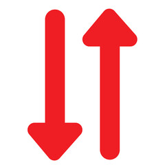 Arrows and directions signs down or download,. different thicknesses from thin to thick. red Vector arrows isolated on white background