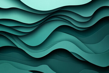 Fototapeta premium Green Abstract Paper Carved Background with Wavy Layered Shapes in Paper Art Style