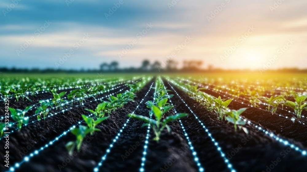 Poster farmers utilize advanced technology to select and cultivate crops in expansive fields.
