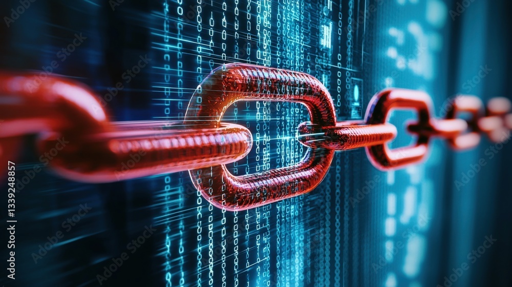 Poster digital chain link symbolizing strong security in cyber technology