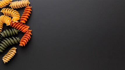 Colorful Spiral Pasta on Dark Background